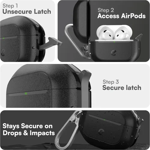 Vista 3 de Keybudz Funda para AirPods 4 con candado, funda totalmente impermeable para AirPods de 4ª generación, llavero, protección resistente y resistente