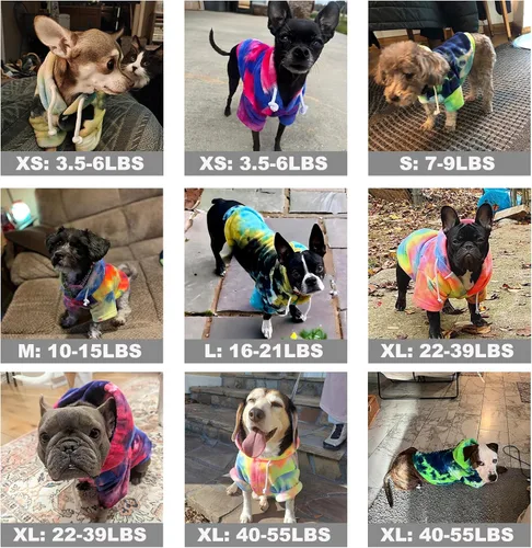 Vista 49 de Mklhgty Sudadera con capucha para perro de tie dye, abrigo de invierno para perros pequeños - capucha cálida y ajustable ultrasuave, tela