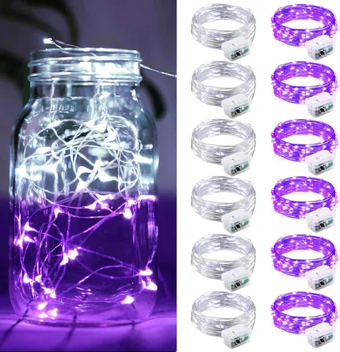 Vista 27 de Paquete de 8 luces de hadas que funcionan con pilas, 20 mini luces LED de 7 pies, alambre plateado, luces parpadeantes para bricolaje, fiestas