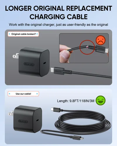Vista 2 de (9.8FT) Switch 2 Charging Cable - for Nintendo Switch 2 AC Power Adapter, 60W Switch 2 Charger Power Cord Extra Long , Support 4K TV Dock Mode