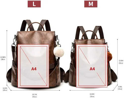 Vista 3 de Bolsa tipo mochila para mujer hecha de cuero sintético, con función antirrobo, informal y moderna, para llevar en los hombros