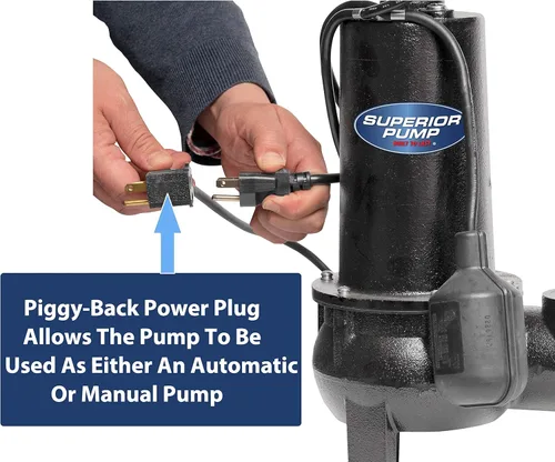 Vista 5 de Superior Pump 93020 1/2 HP Sistema de bomba de aguas residuales de hierro fundido de 2 pulgadas con interruptor de flotador vertical, negro
