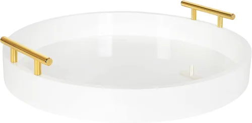 Vista 7 de Kate and Laurel Lipton - Bandeja decorativa redonda moderna de madera, 18 pulgadas de diámetro, marrón rústico y negro, bandeja decorativa