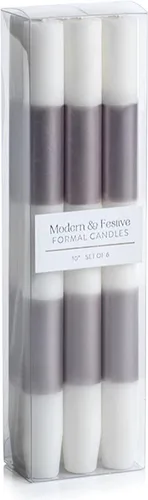 Vista 3 de Zodax Velas cónicas formales modernas y festivas 10 pulgadas Juego de 6 Plata metálica y blanco