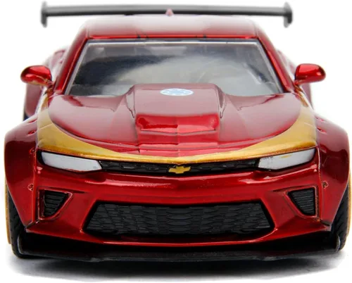 Vista 2 de Jada Toys Metals - Vehículo fundido a presión de los Vengadores 2016 Chevy Camaro, escala 1:32, rojo, amarillo y rojo
