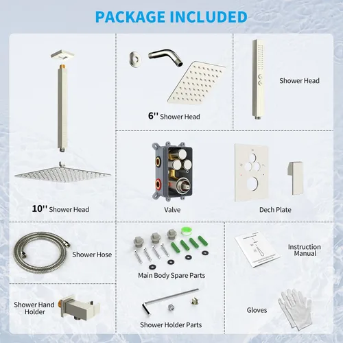 Vista 9 de EMBATHER - Juego de grifo de ducha con sistema de ducha – Desviador de botón pulsador de níquel cepillado, kit de válvula de grifo de ducha doble