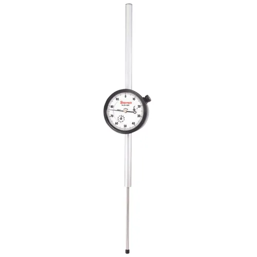Starrett Indicador de esfera, largo alcance, diámetro del vástago de 0.375", parte trasera con lengüeta central, esfera blanca, lectura 0-100,