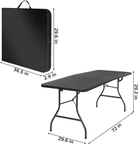 Vista 3 de COSCO Mesa de banquete plegable por la mitad de 6 pies con asa, negro