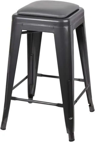 Vista 152 de GIA Taburete de mostrador sin respaldo de 24 pulgadas, cantidad de 4, bronce con asiento de madera clara