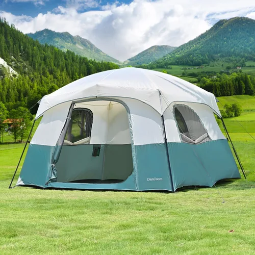 DanCoom Tents 4/6/8/12 Person, Easy Setup Waterproof Camping Tent with Rainfly, Portable Double Layer Large Family Tent for Camping Backyard Outdoor