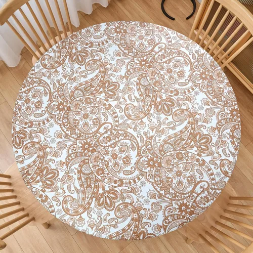 Vista 25 de LIBERECOO Mantel redondo de vinilo ajustable con reverso de franela, borde elástico, impermeable, resistente a las manchas, lavable, se adapta a