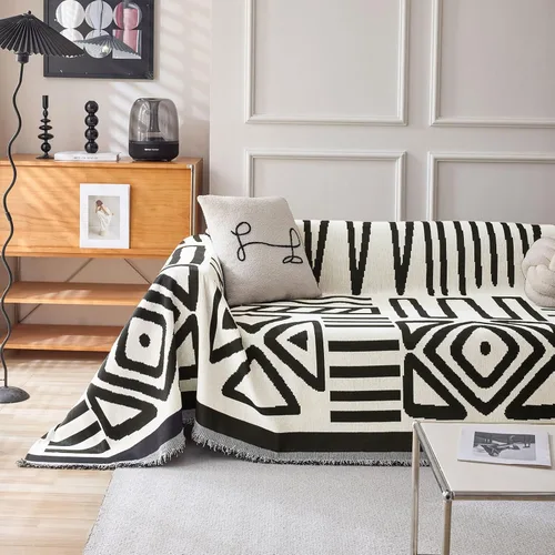 Vista 14 de VClife Funda bohemia de felpilla para sofá, apta para mascotas, gruesa, beige, crema, blanco, a cuadros, triangular, con borlas, agradable a