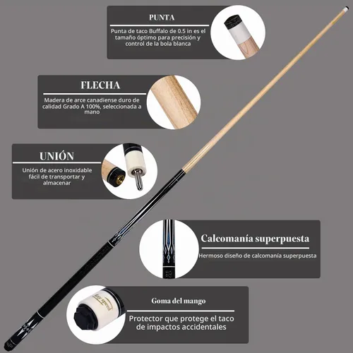 Vista 3 de 58" Pool Cue Low Deflection Billiard Cue 12.5mm Tip FPB-Negro+Azul