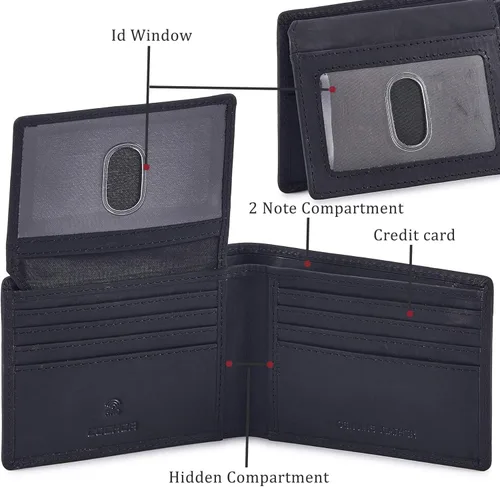 Vista 4 de Cochoa - Cartera de dos cuerpos y de piel auténtica para hombre, con bloqueo RFID, elegante, con seguridad antirrobo y con 2 ventanas para tarjetas
