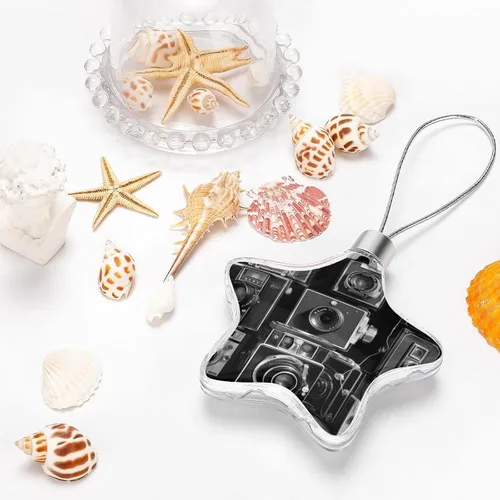 Vista 5 de Retro Cool Camera Collection - Adornos de estrella con forma de estrella, adornos de Navidad colgantes de Navidad, colgante reutilizable