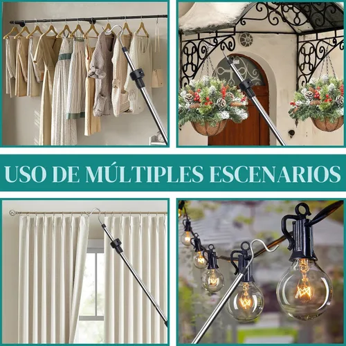 Vista 5 de Gancho Telescópico para Colgar Ropa con Ajuste Telescópico, Poste Ligero para Ropa que se Extiende de 37" a 65" con Gancho de 4.7" y Mango