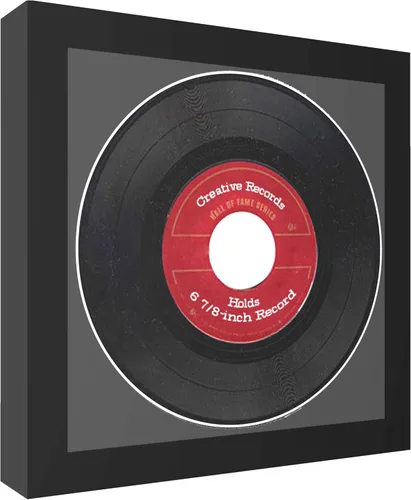 Vista 2 de Creative Picture Frames Marco de registro único de 6 7/8 x 6 7/8 pulgadas con alfombrilla negra que muestra un disco de vinilo de 45 rpm incluye