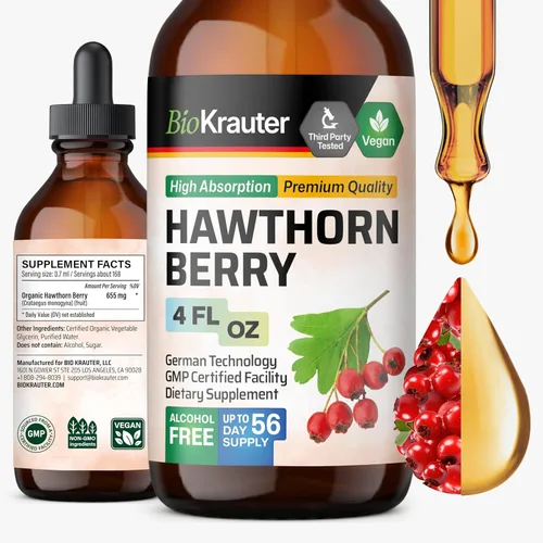 Vista 9 de BIO KRAUTER® Hawthorn Berry para apoyo circulatorio - Suplemento de bayas de Hawthorne para relajación y bienestar general - 2 onzas líquidas