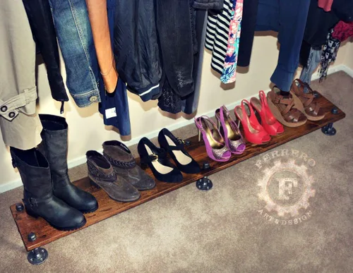 64" Shoe Rack, Closet Organizing, Steampunk Decor, Industrial Decor, Home Decor, Store Decor, Boutique Decor, Closet Organizer, Pipe Shelf