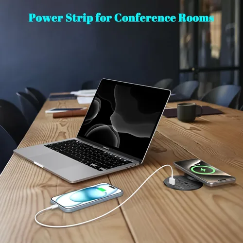 Vista 7 de XBA PD - Ojal de alimentación de escritorio USB C de 20 W con cubierta de cargador inalámbrico de 15 W, regleta de alimentación empotrada con USB A