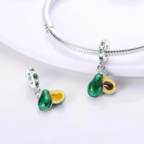 Vista 3 de Colgante de aguacate para pulsera, dije de plata de ley, dije de fruta, dije de fruta saludable, Plata esterlina, No es una piedra preciosa