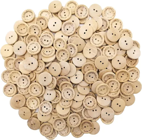Vista 7 de 200 botones de madera de 1 pulgada para manualidades, 0.984 in, botones de madera hechos a mano para manualidades, 2 agujeros, hechos a mano