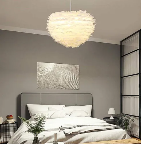 Vista 2 de Candelabros modernos, lámparas de techo de montaje, lámpara de plumas, lámpara de techo blanca nórdica moderna, lámpara de techo creativa