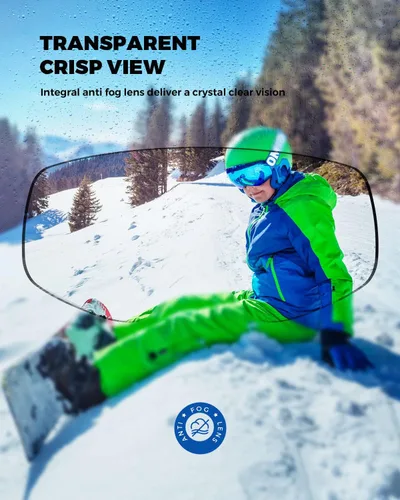 Vista 2 de OMID Gafas de esquí para niños, antivaho con protección UV, gafas de snowboard para niños y niñas