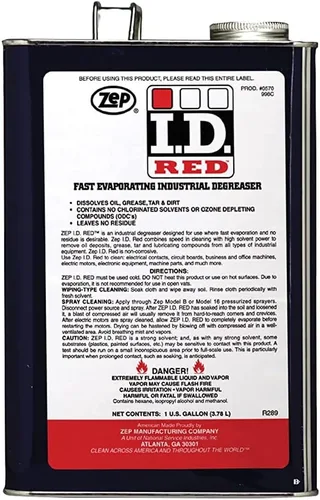 Vista 2 de Zep Desengrasante industrial I.D. Red Liquid Fast Evaporating Industrial - 1 galón (caja de 4) - 57024 - Desengrasante de solvente eficaz diseñado