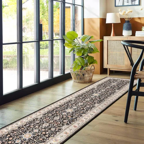 Vista 3 de Alfombra lavable de 2 x 10 pies, antideslizante, lavable, impermeable, para pasillo, cocina, sala de estar, dormitorio, baño (negro, 2 x 10)