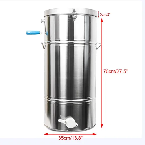 Vista 5 de DouSeiAi Extractor de miel de acero inoxidable de 2 marcos, Extractor manual de miel de abeja con manivela, tambor giratorio de nido de abeja