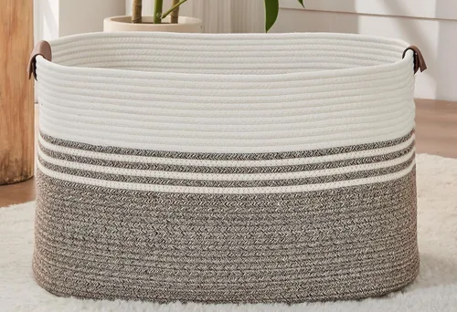 Vista 9 de DOFASAYI Cesta de Ropa Sucia - Cesta de Lavandería Grande de 85L con Asas de Cuero, Cesta de Almacenamiento Decorativa para Mantas - Cesta de Ropa