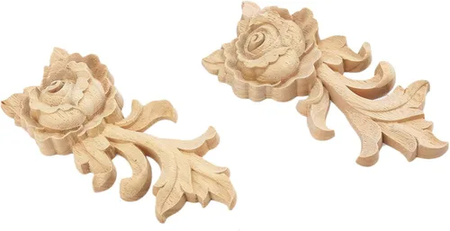 Vista 3 de MUXSAM Apliques tallados en madera de rosa, paquete de 2 mini calcomanías de madera sin pintar para armario, pared, tocador, cama, espejo, chimenea
