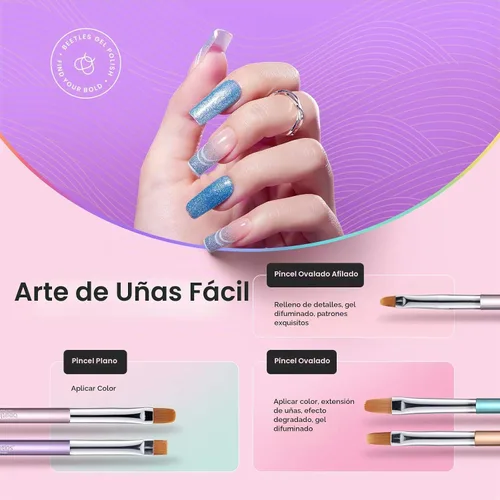 Vista 4 de Beetles Gel Polish Pinceles para arte de uñas, 6 bolígrafos de diseño de A-Multicolor-6