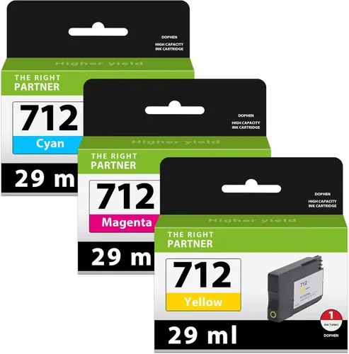 712 - Cartuchos de tinta de 1.0 fl oz (paquete de 3, 1 cian, 1 amarillo, 1 magenta) – Repuesto de cartucho de tinta Doen para HP 712 funciona con