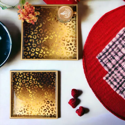 Vista 7 de Crocon Juego de 2 bandejas otomanas cuadradas de MDF, centros de mesa multiusos para comedor, bandejas decorativas para mesa de café, decoración