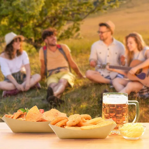 Vista 7 de Ocmoiy Bandejas de papel de 3 libras, paquete de 50 bandejas desechables para nachos, papel kraft de alta resistencia, soportes para botes