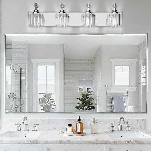 Vista 2 de Lámpara de tocador de baño de 4 luces - Accesorios de iluminación de baño de cristal sobre espejo con base E12 de 60w (máx), 56 piezas de lámina