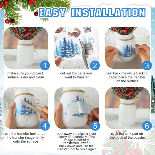 Vista 4 de 16 hojas de calcomanías de invierno para frotar en transferencias, calcomanías de estilo nieve, calcomanías para álbumes de recortes, calcomanías