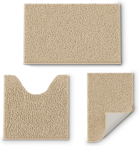 Juego de alfombras para baño de 3 piezas, juego de alfombrillas antideslizantes, alfombras de baño extra suaves, juego de alfombrillas de baño