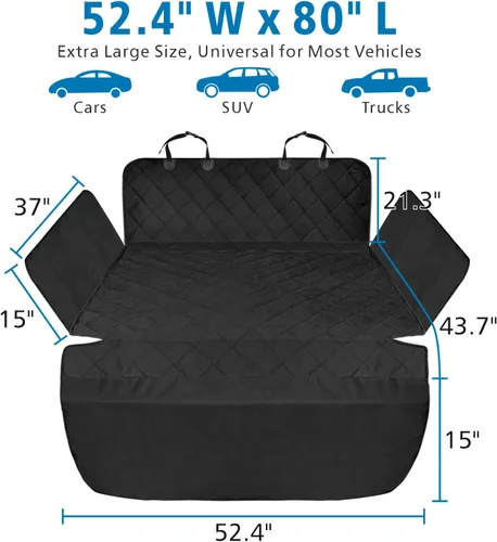 Vista 5 de Forro de carga SUV para perros - Funda para maletero con protector de Funda de carga impermeable para mascotas con solapas laterales, funda de Negro