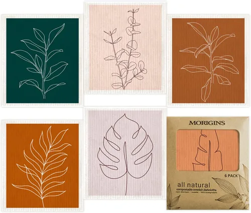 Vista 13 de Morigins Juego de 6 paños de cocina suecos de cactus reutilizables compostables, paños de cocina de esponja de celulosa