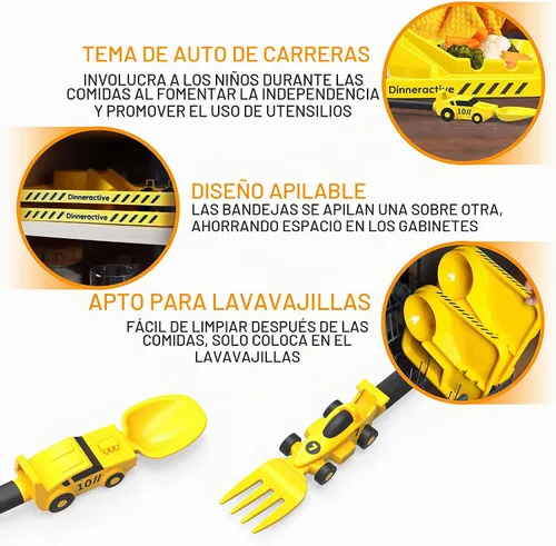 Vista 5 de Juego de vajilla Dinneractive para niños - 3 piezas de vajilla verde de dinosaurios - Utensilios de dinosaurios - Platos para niños pequeños