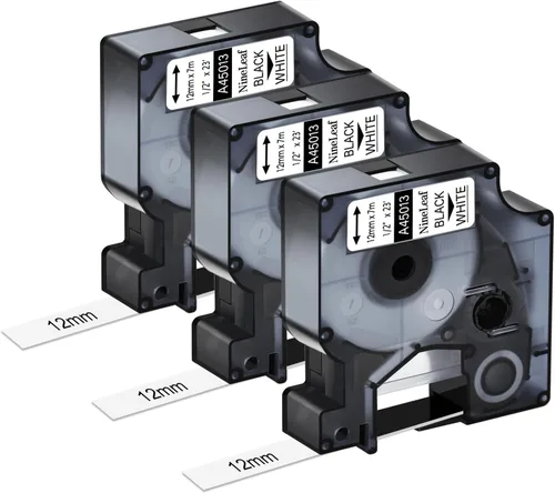 Vista 11 de NineLeaf 3 Pack Compatible for DYMO D1 45010 S0720500 Black on Clear 12mm 1/2'' x 23ft Label Tape Refill Work in DYMO LabelManager 160 210D 260P 280