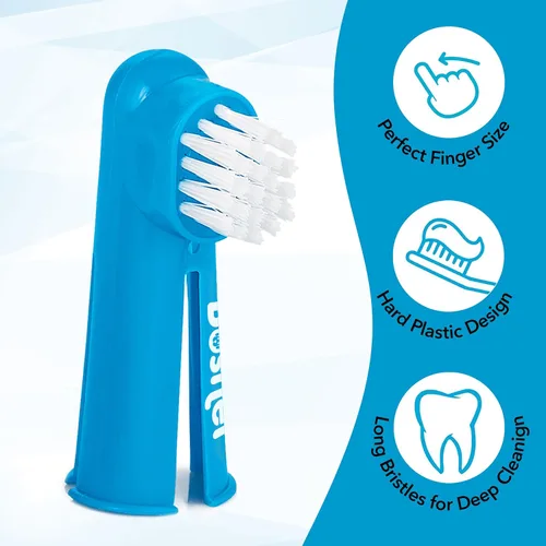 Vista 6 de Boshel Cepillo de dientes de dedo de perro, limpieza de dientes profundos, kit de cepillado dental azul para razas pequeñas y grandes, cerdas suaves