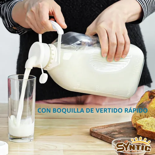 Vista 2 de Syntic - Botella de leche de vidrio de 64 onzas con tapa, mango y marcas de medición