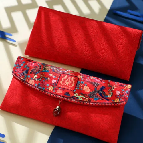 Vista 4 de 3 unids sobres rojos de seda boda china sobres rojos paquetes de dinero en efectivo Hong Bao para bodas