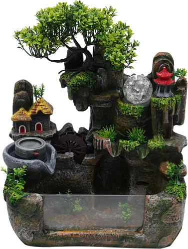Vista 11 de Fuente de rocalla de mesa para interiores, mini cascada, fuente de agua de rocalla para el hogar, oficina, dormitorio, decoración de escritorio