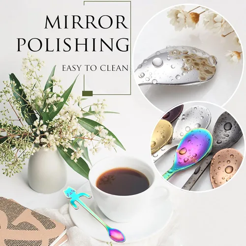 Vista 5 de Cuchara de café para gatos, taza colgante de acero inoxidable, cuchara de té de dos longitudes diferentes, cuchara de postre para revolver bebidas