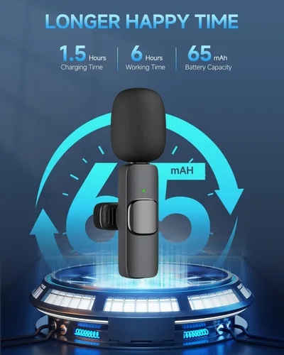 Vista 7 de Caiord 2 Pack de micrófonos inalámbricos profesionales Lavalier para iPhone iPad (iPhone 14 y versiones anteriores), micrófonos de solapa Plug-Play